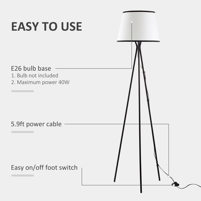 Modern Tripod Floor Lamp Free Standing Land Lamp Steel Frame Footswitch Fabric Lampshade and E26 Base
