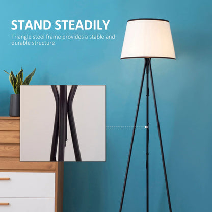 Modern Tripod Floor Lamp Free Standing Land Lamp Steel Frame Footswitch Fabric Lampshade and E26 Base - okeli lights