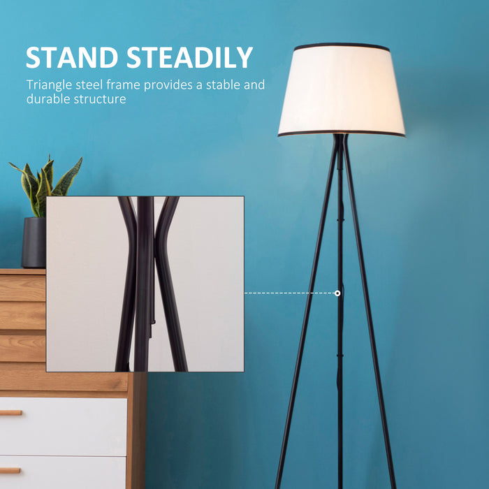 Modern Tripod Floor Lamp Free Standing Land Lamp Steel Frame Footswitch Fabric Lampshade and E26 Base