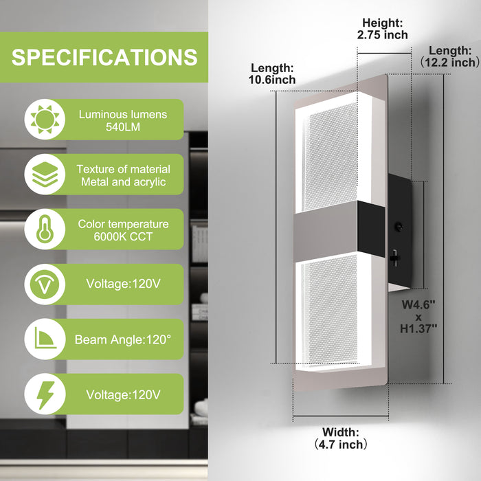 Modern Wall Sconce LED Indoor 3CCT Dimmable Wall Light Fixture Decor - okeli lights