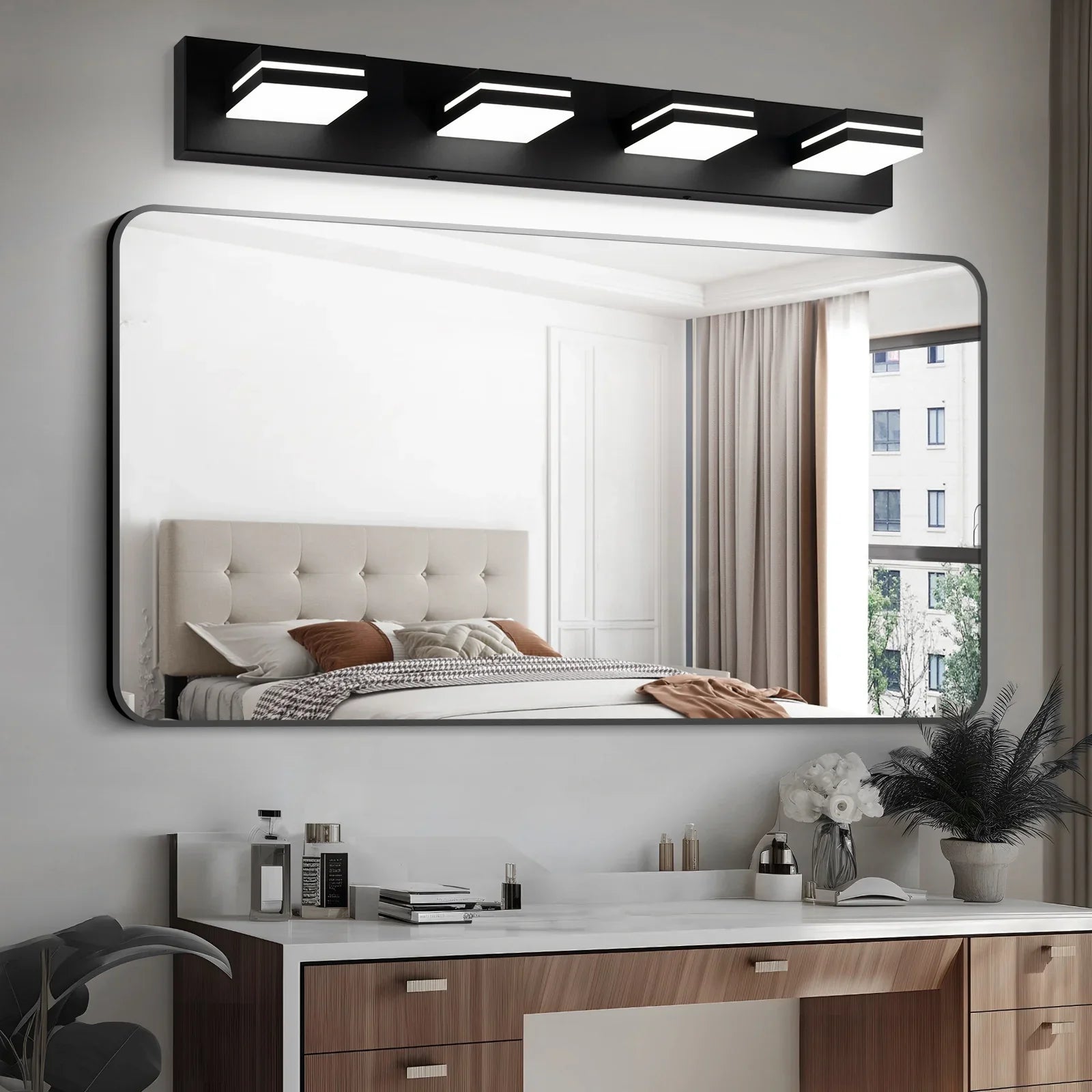 Modern Bathroom Light Fixtures Dimmable 4 Light Black Bathroom Vanity Light 360°Rotatable - okeli lights