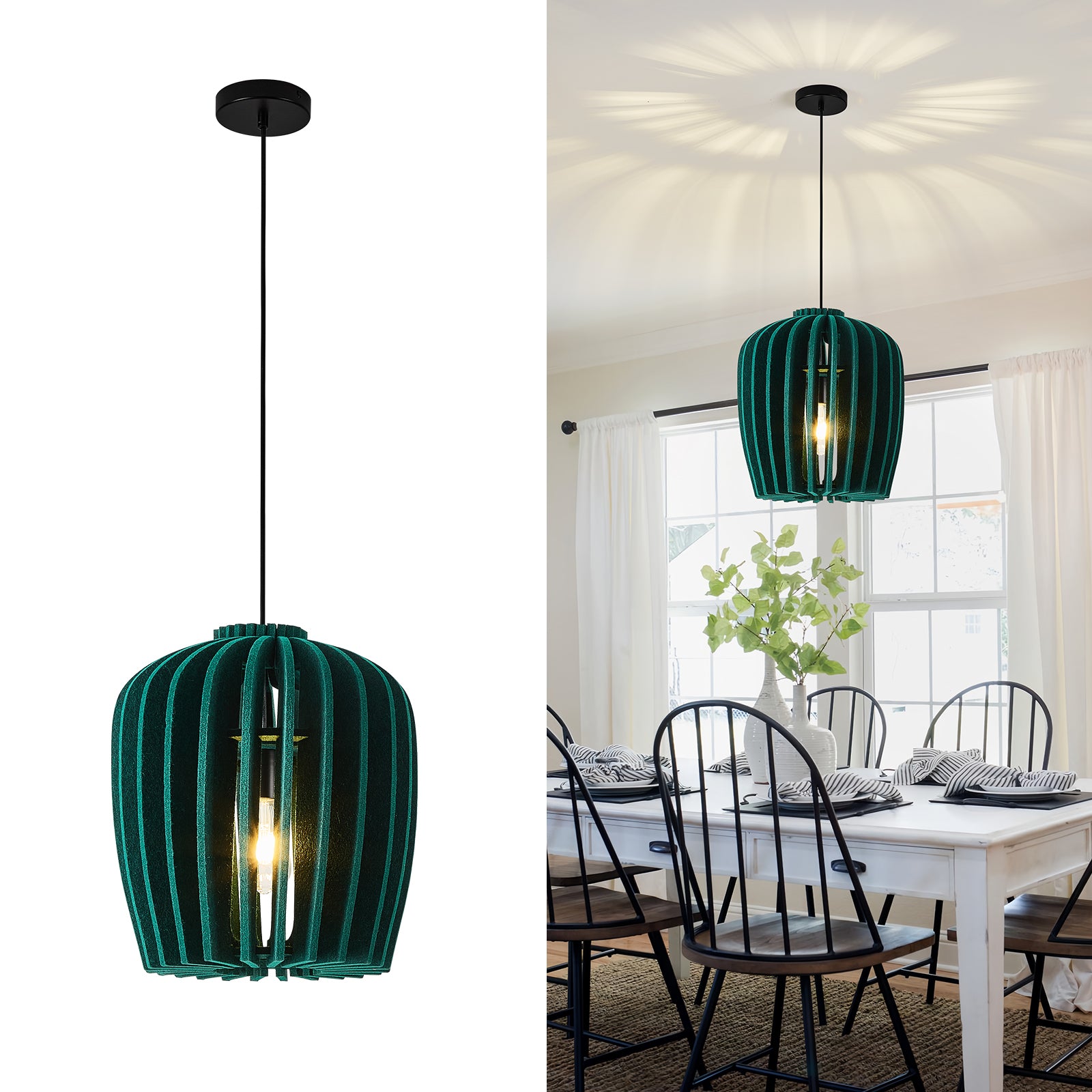 Modern Boho Pendant Lights DIY Hanging Lamp Shade with 59ft Adjustable Wire Chandelier for Reading Corner Restaurant Green / Ceiling-Green-2
