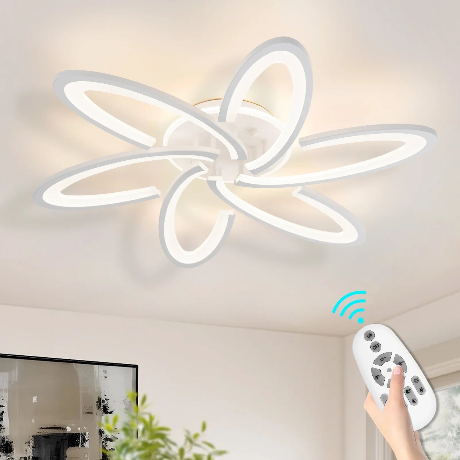 Modern LED Ceiling Light 6+1 Rings Dimmable Fixtures Flush Mount Lamp with Remote - okeli lights