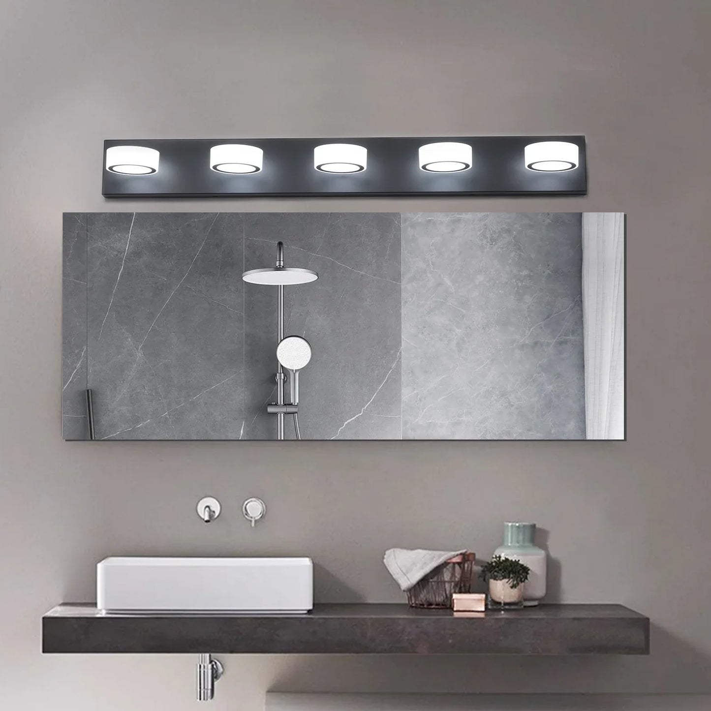 Modern LED Vanity Light Fixture 7-6-5-4-Light Black Bathroom Wall Sconce Dimmable - okeli lights