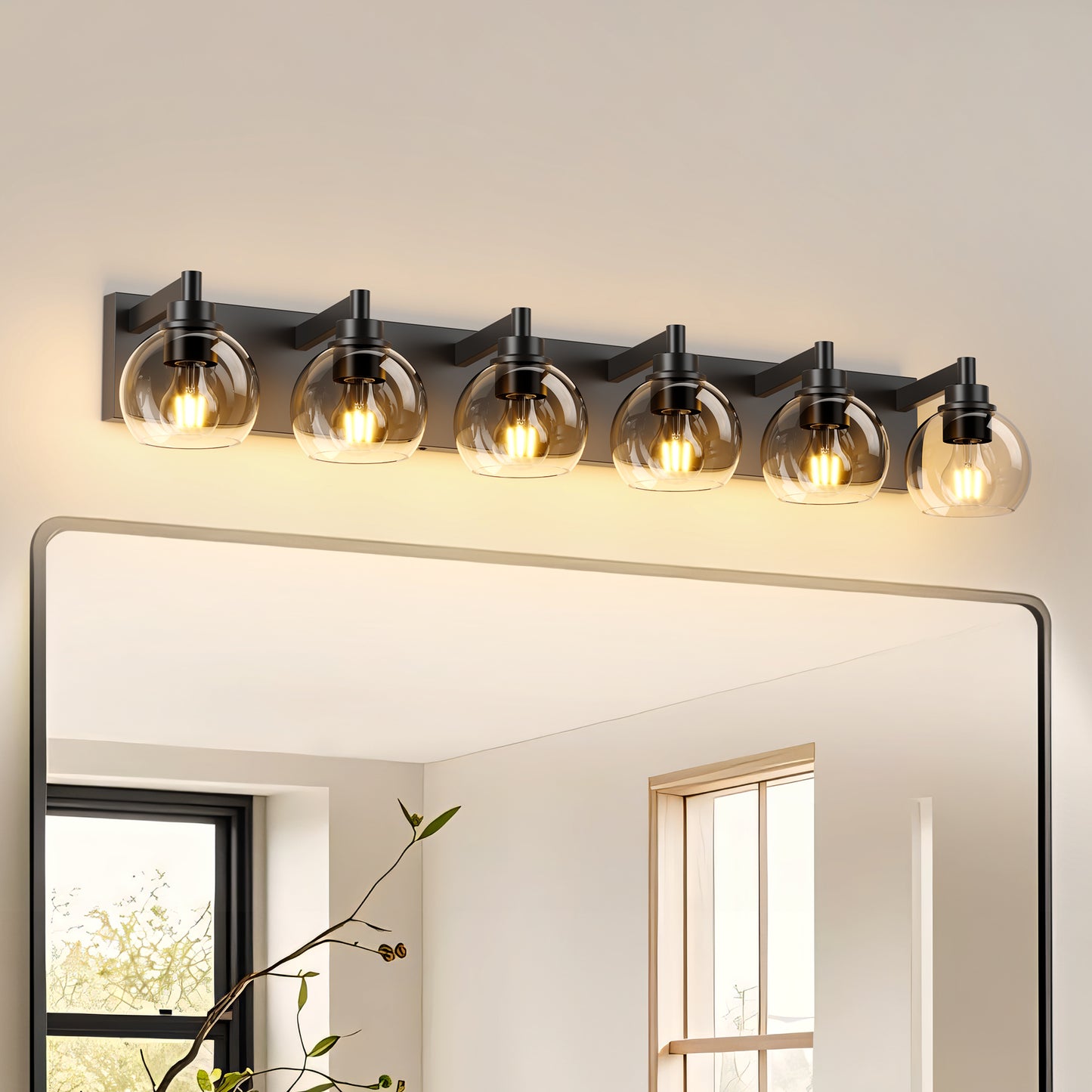 Bathroom Vanity Light Modern Lighting Over Mirror with Clear Glass Shade and Metal Base Matte Black Fixtures