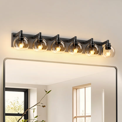 Bathroom Vanity Light Modern Lighting Over Mirror with Clear Glass Shade and Metal Base Matte Black Fixtures