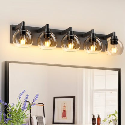 Bathroom Vanity Light Modern Lighting Over Mirror with Clear Glass Shade and Metal Base Matte Black Fixtures