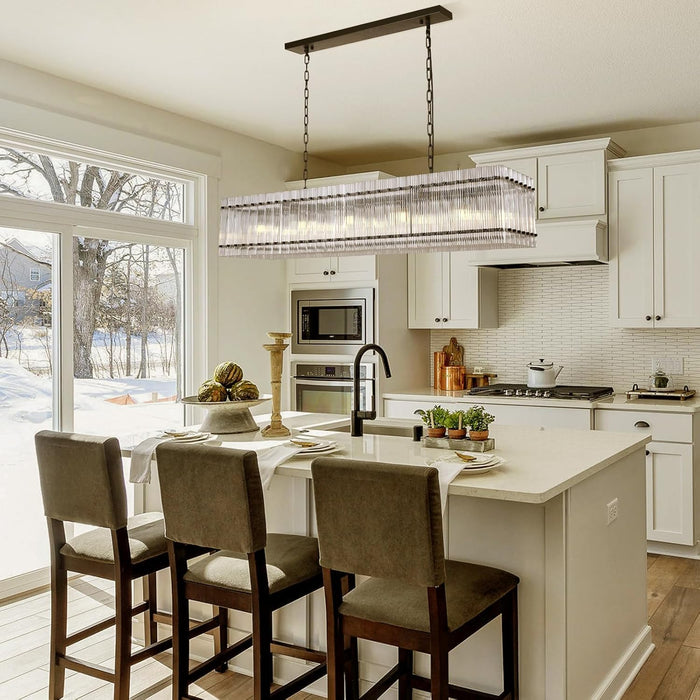 Modern Rectangular Crystal Glass Chandelier 10-Lights Contemporary Pendant Ceiling Lighting Fixture