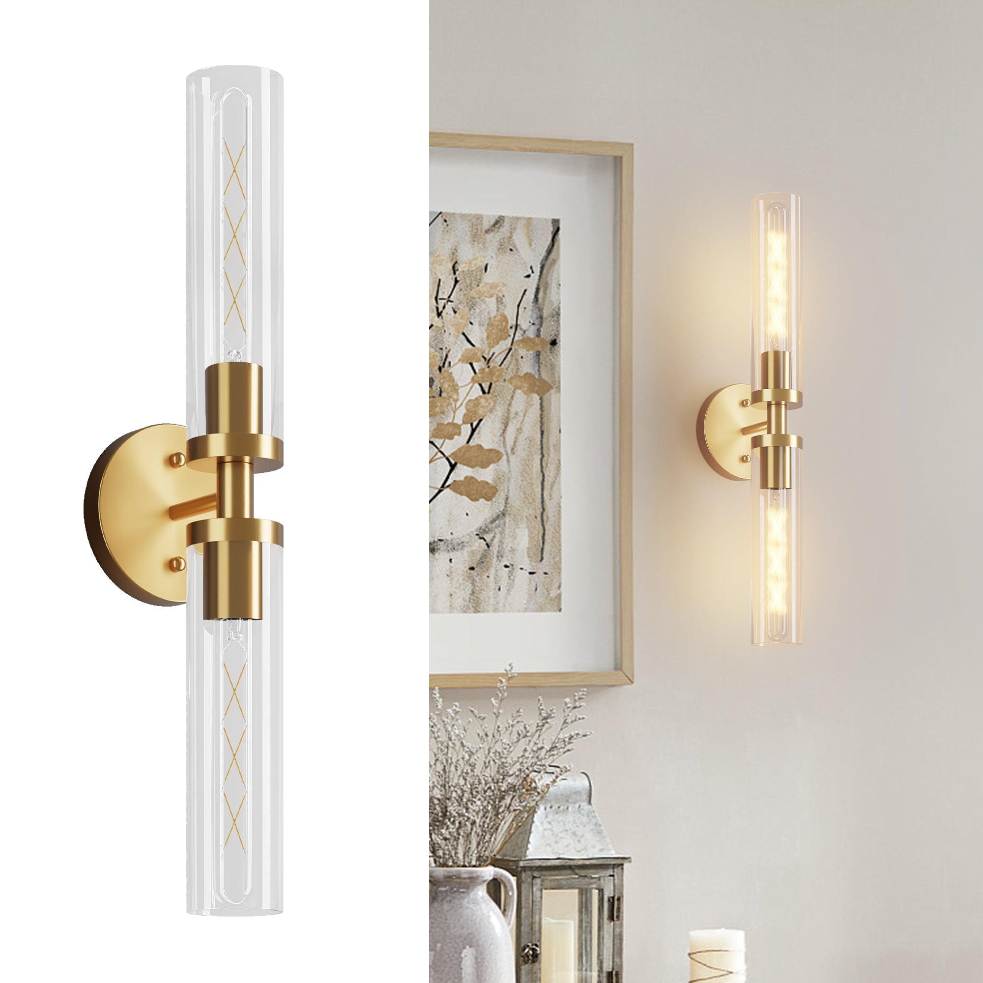 Modern Sconces Wall Decor Set of 2 Pack Wall Light Fixtures with Clear Glass