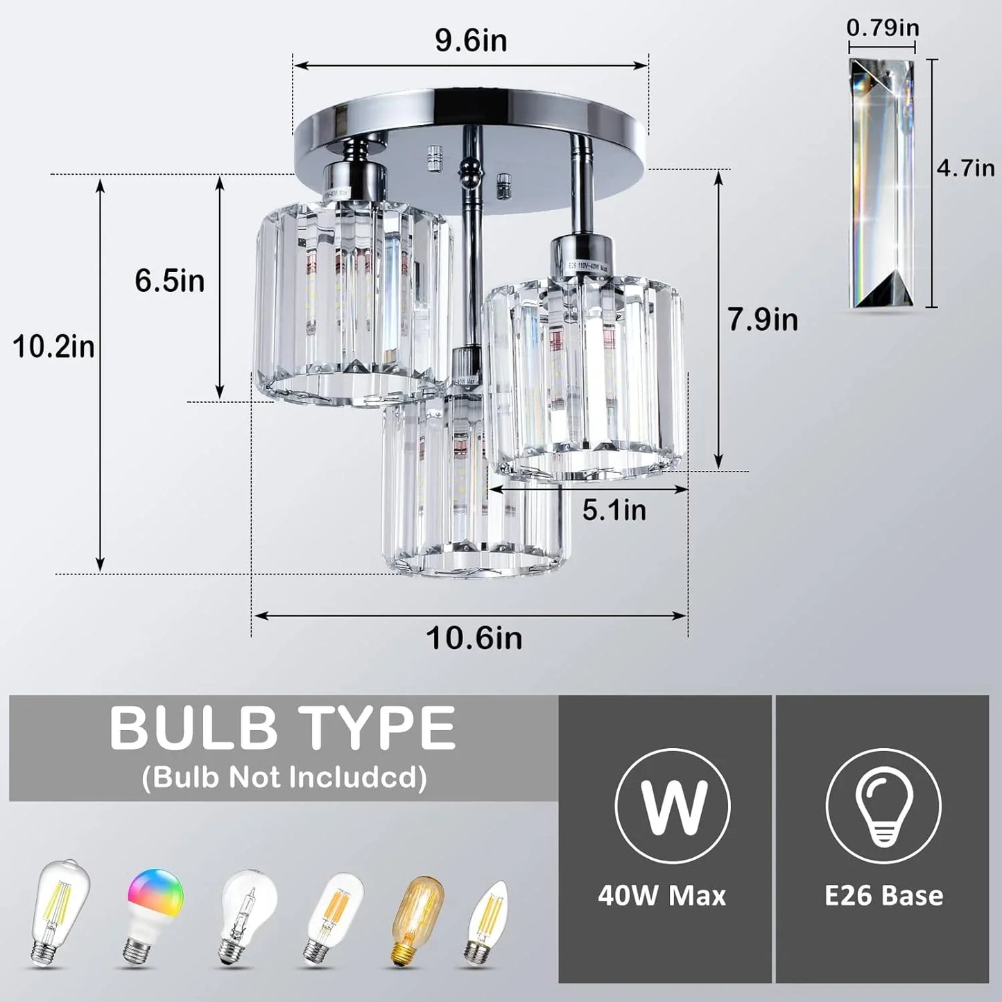 3-Light Kitchen Mount Hallway Light Fixtures Semi Flush Mount Ceiling with Clear Crystal Shades - okeli lights