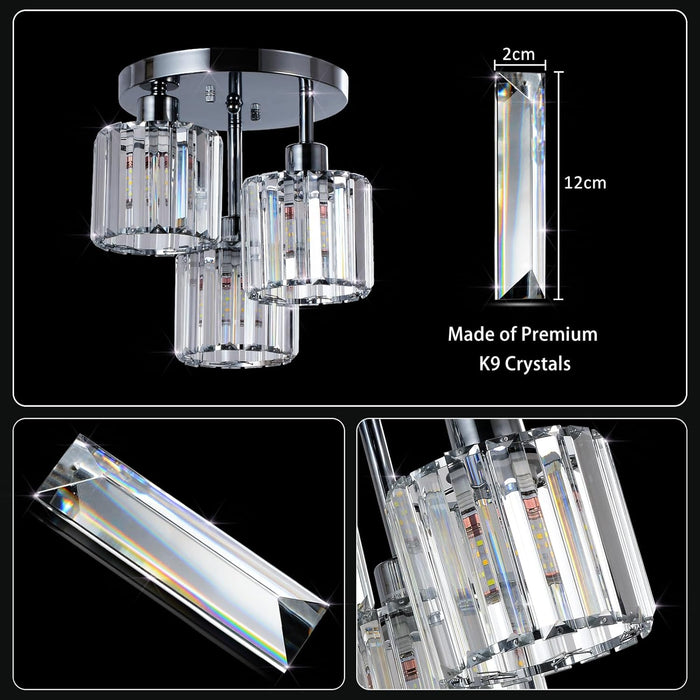 3-Light Kitchen Mount Hallway Light Fixtures Semi Flush Mount Ceiling with Clear Crystal Shades