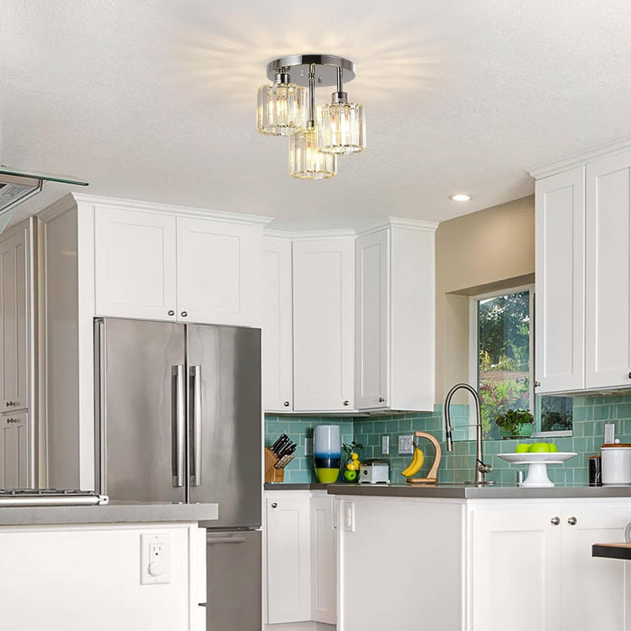 3-Light Kitchen Mount Hallway Light Fixtures Semi Flush Mount Ceiling with Clear Crystal Shades