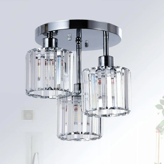3-Light Kitchen Mount Hallway Light Fixtures Semi Flush Mount Ceiling with Clear Crystal Shades - okeli lights