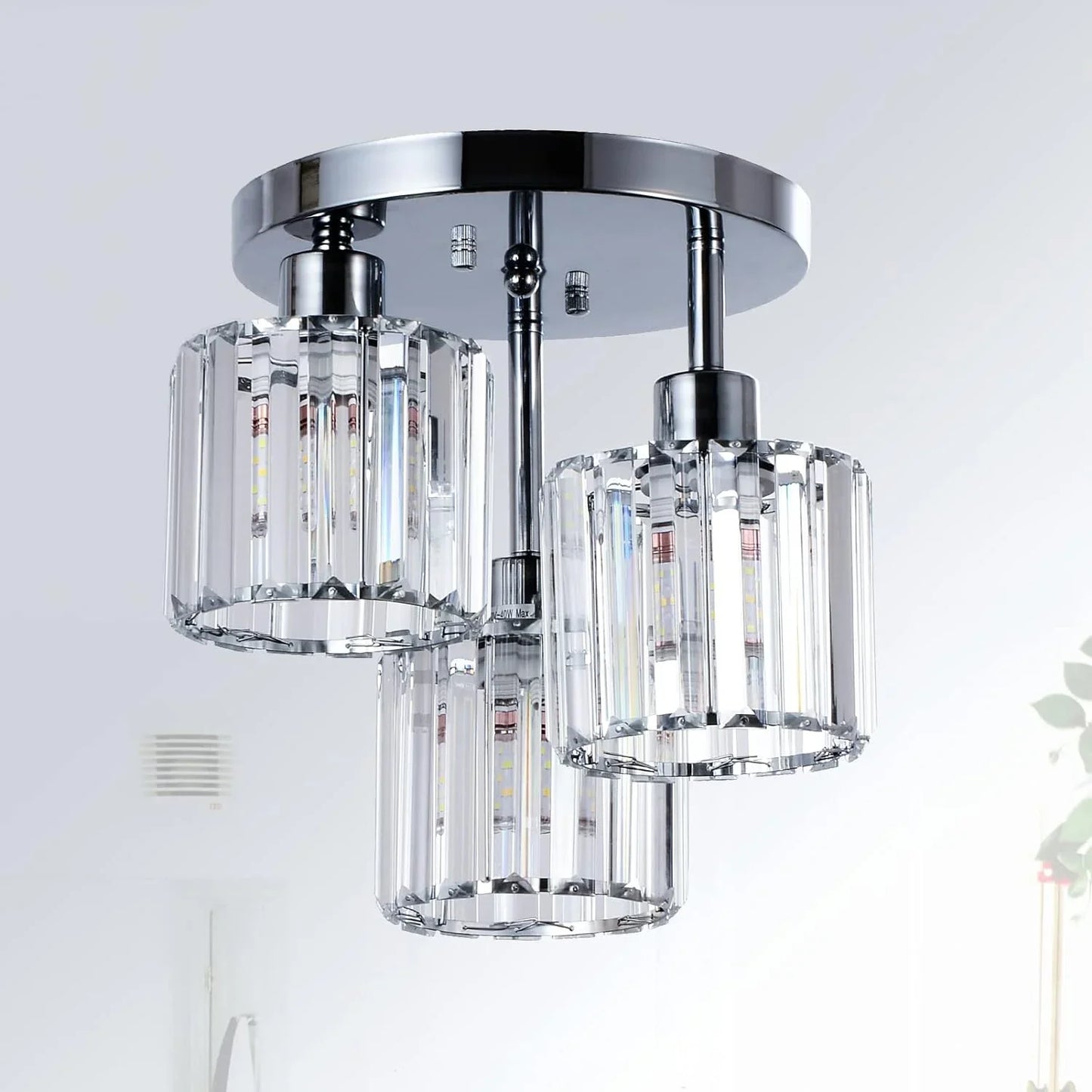 3-Light Kitchen Mount Hallway Light Fixtures Semi Flush Mount Ceiling with Clear Crystal Shades - okeli lights