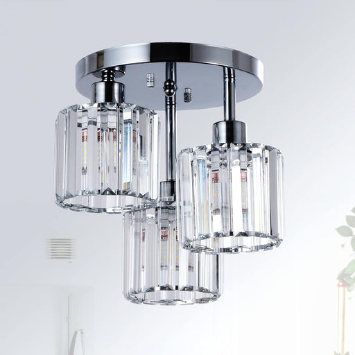 3-Light Kitchen Mount Hallway Light Fixtures Semi Flush Mount Ceiling with Clear Crystal Shades - okeli lights