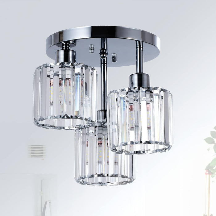 3-Light Kitchen Mount Hallway Light Fixtures Semi Flush Mount Ceiling with Clear Crystal Shades