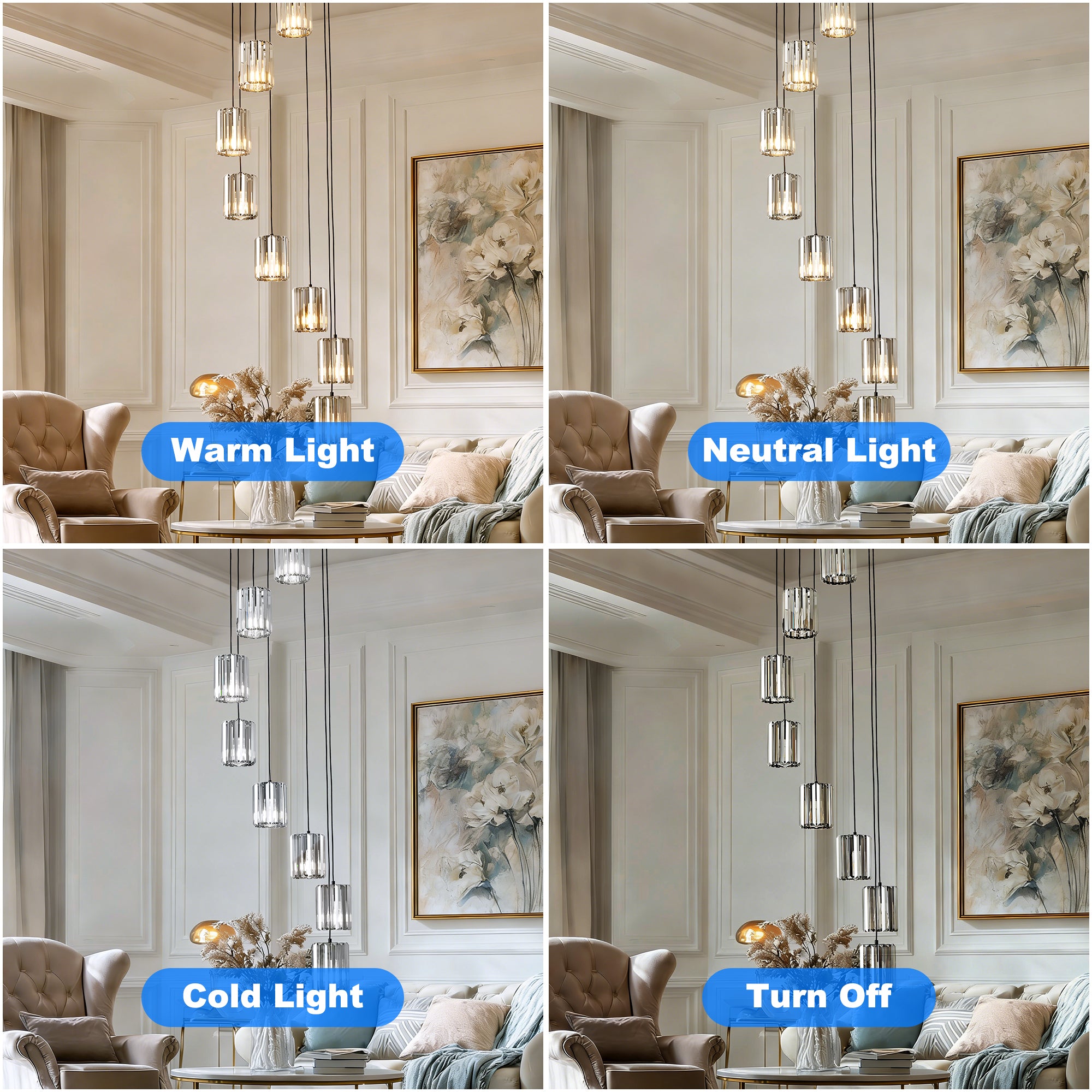 OKELI Modern Black Crystal Chandelier, 3/8-Light Long Crystal Pendant Light for High Ceilings Adjustable Hanging