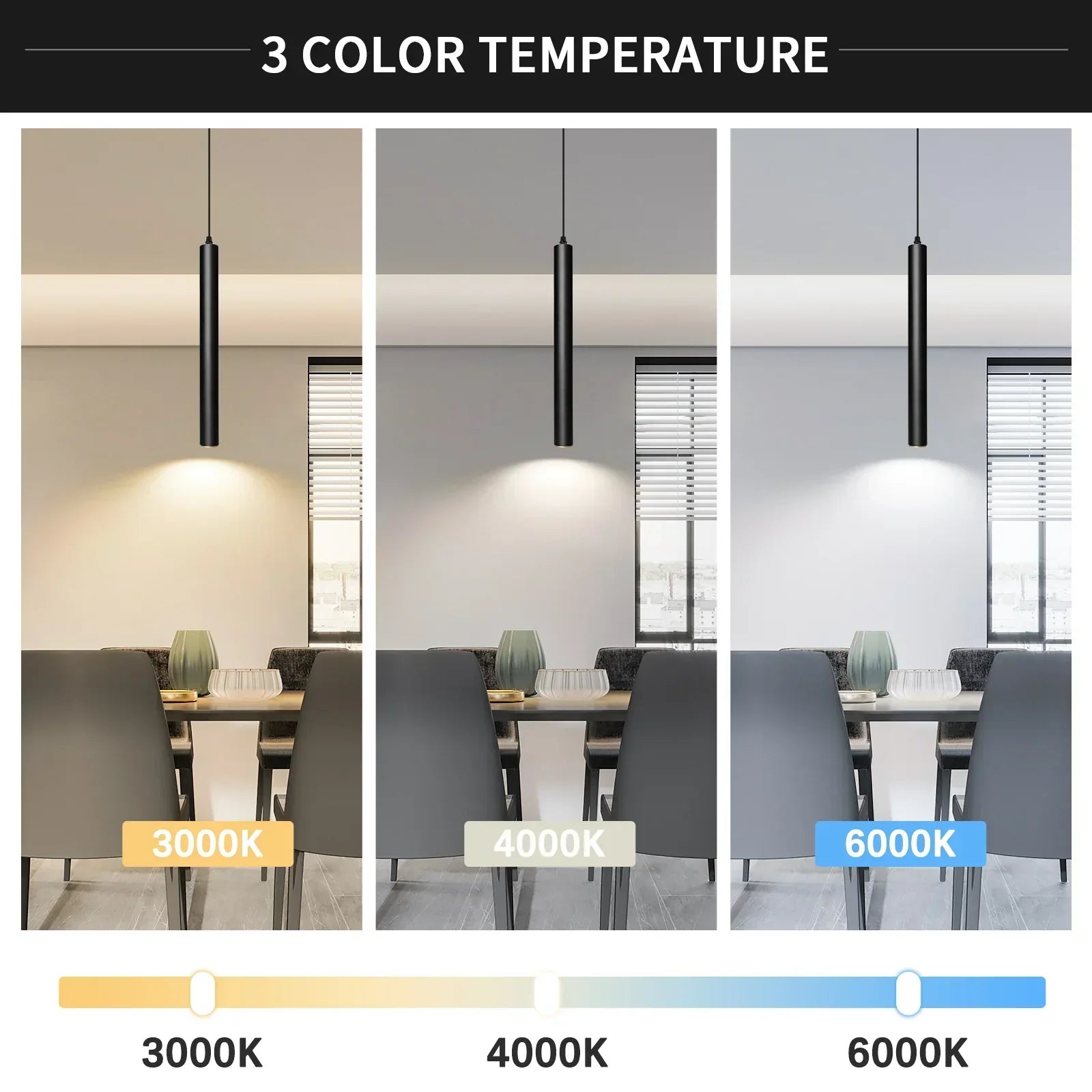 OKELI Black Pendant Light 3-Color Fixture for Kitchen Island Bar 3-Pack - okeli lights