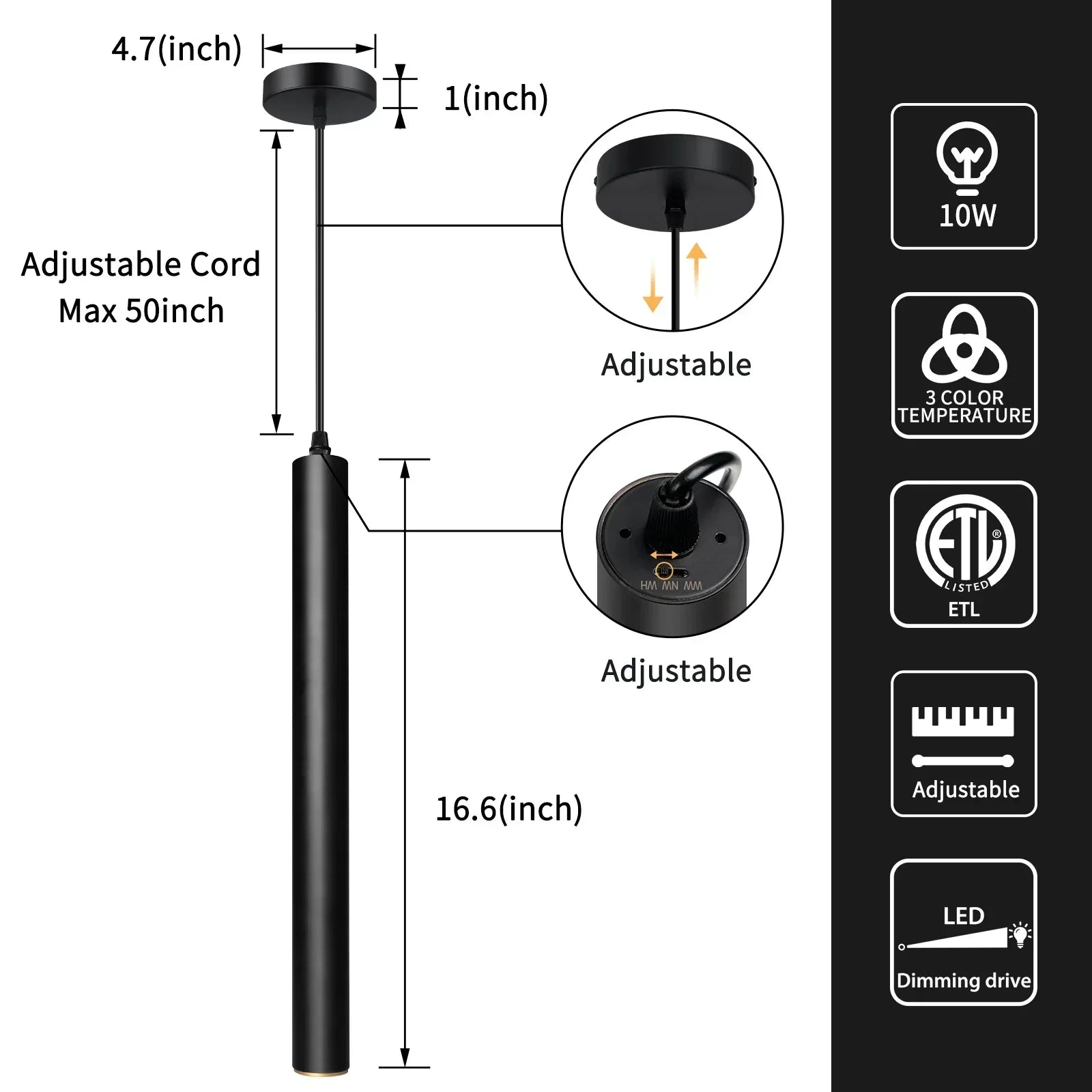 OKELI Black Pendant Light 3-Color Fixture for Kitchen Island Bar 3-Pack - okeli lights