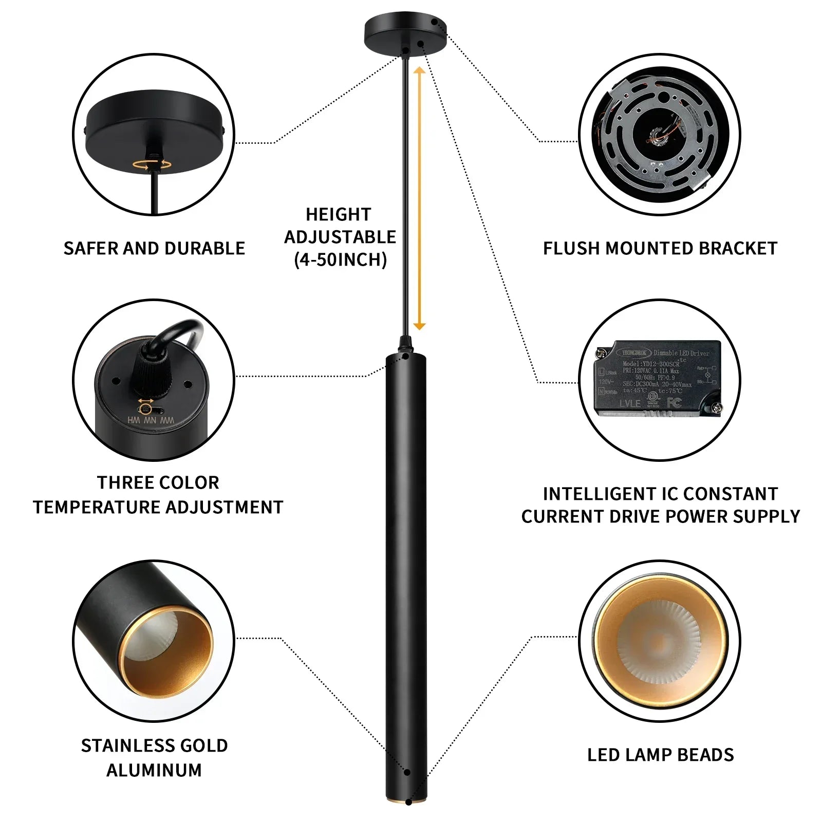 OKELI Black Pendant Light 3-Color Fixture for Kitchen Island Bar 3-Pack - okeli lights