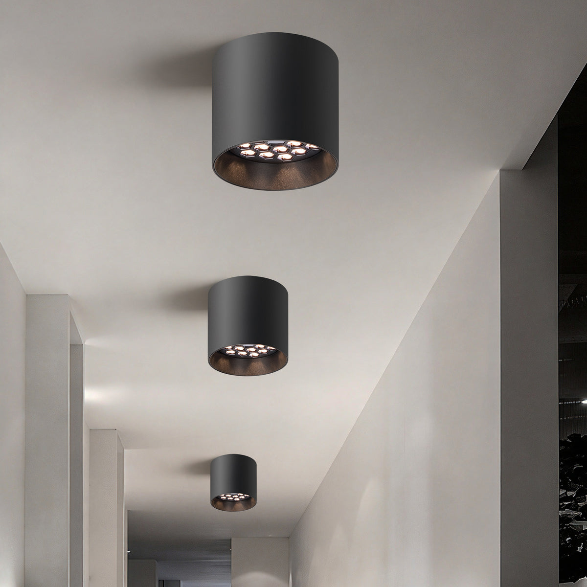 OKELI Surface-mount Cylinder Lights with Honeycomb Louver LED Downlights 3CCT Dimmable 3Pack