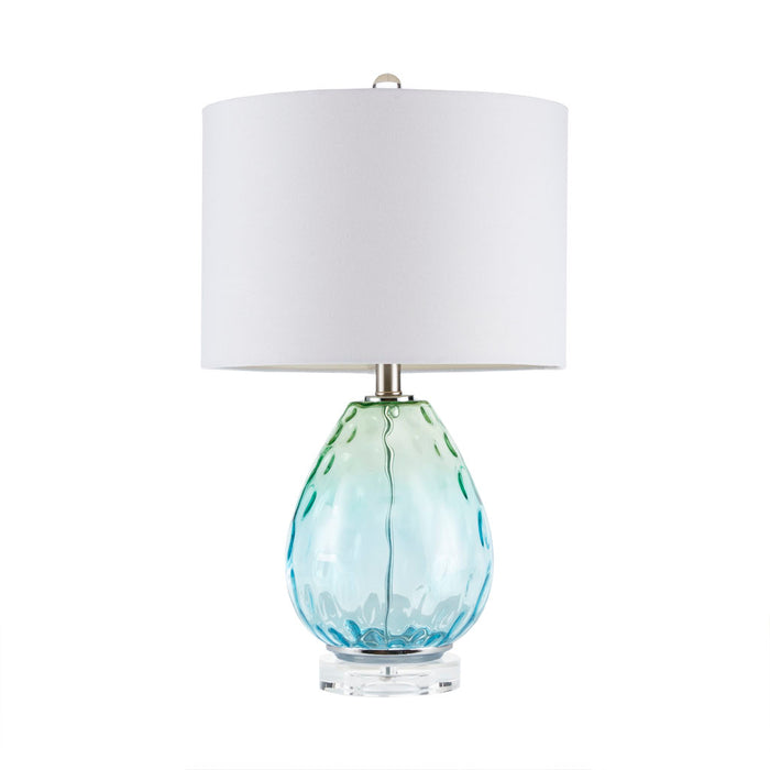 Ombre Glass Table Lamp with White Drum Shade Blue Green & Dark Blue Modern Accent Lamp