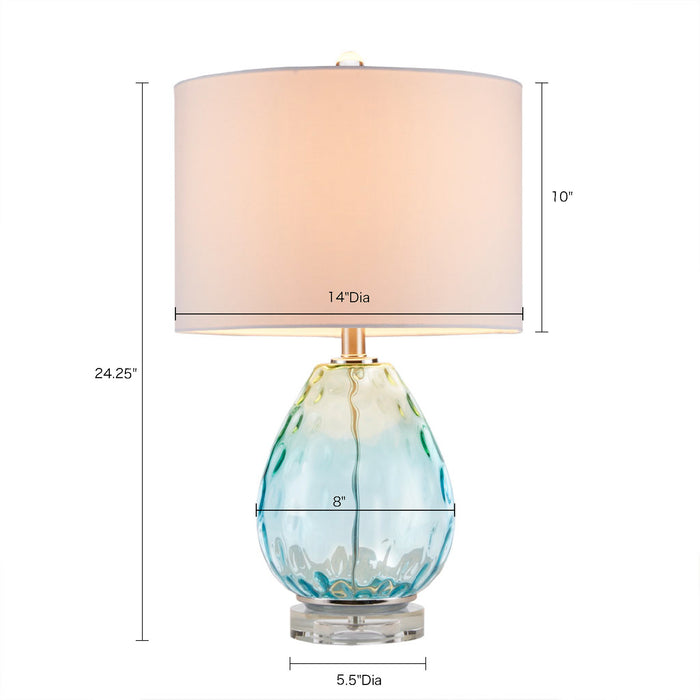 Ombre Glass Table Lamp with White Drum Shade Blue Green & Dark Blue Modern Accent Lamp