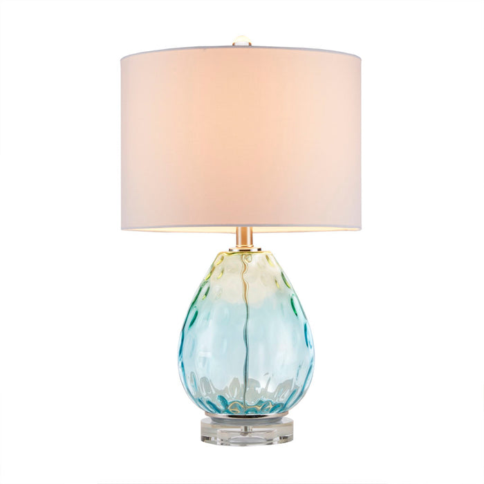 Ombre Glass Table Lamp with White Drum Shade Blue Green & Dark Blue Modern Accent Lamp