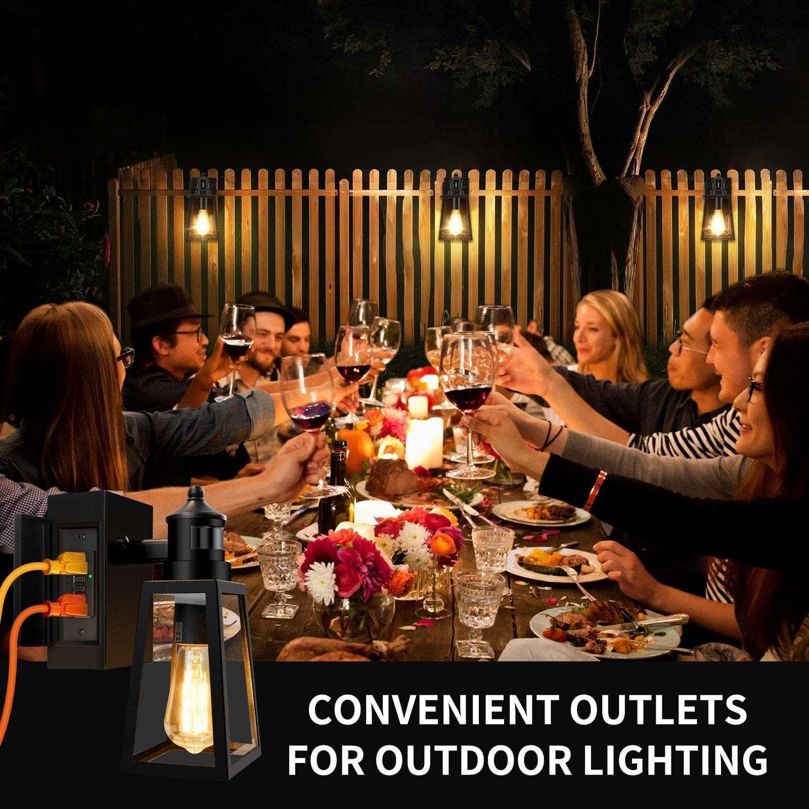 OKELI Porch Light with GFCI Outlet, Motion Sensor Dusk to Dawn Outdoor Wall Lights, 3 Lighting Modes - okeli lights