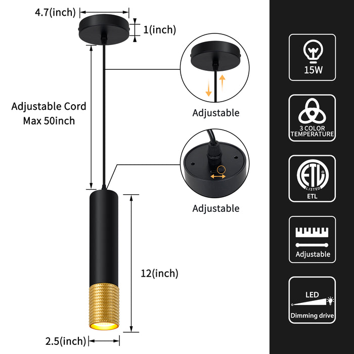 LED Pendant Light Black and Glod Fixtures for Kitchen Island and Bar 3 Color 2700K-6000K ETL - okeli lights
