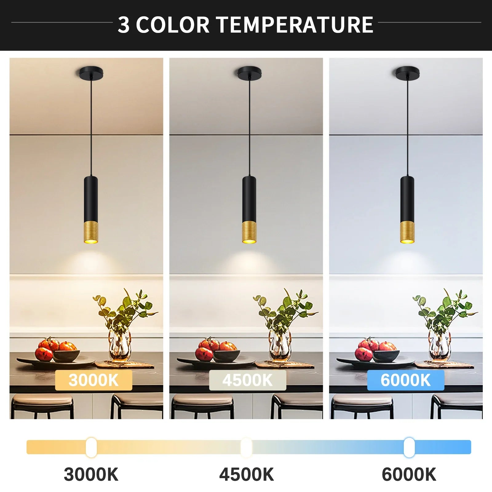 LED Pendant Light Black and Glod Fixtures for Kitchen Island and Bar 3-Color 2700K-6000K ETL - okeli lights