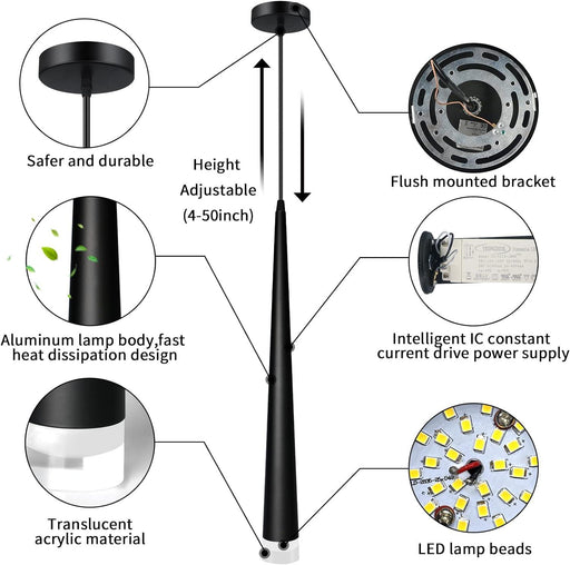 OKELI Black LED Pendant Light, Minimalist Conical Dimmable Hanging - okeli lights