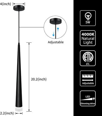 OKELI Black LED Pendant Light Minimalist Conical Dimmable Hanging 3-pack - okeli lights