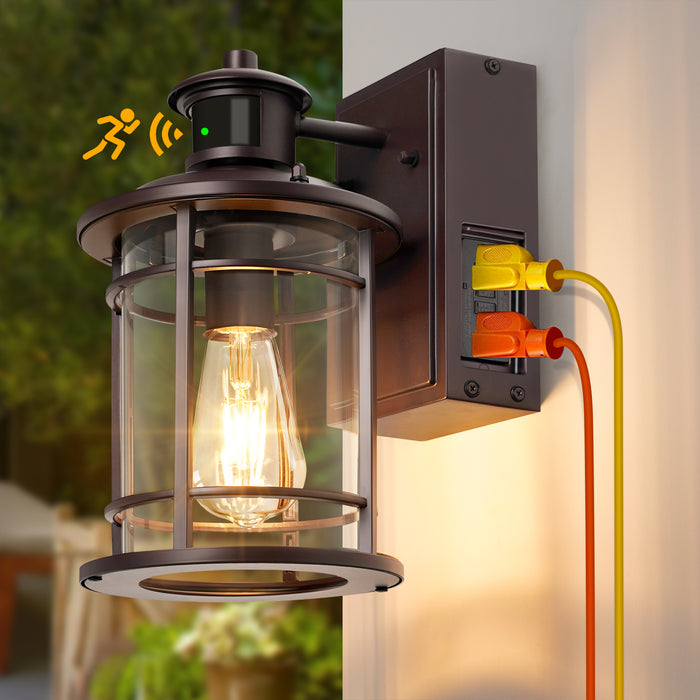 Porch Lights with GFCI Outlet, Dusk to Dawn Motion Sensor Outdoor Wall Lights
