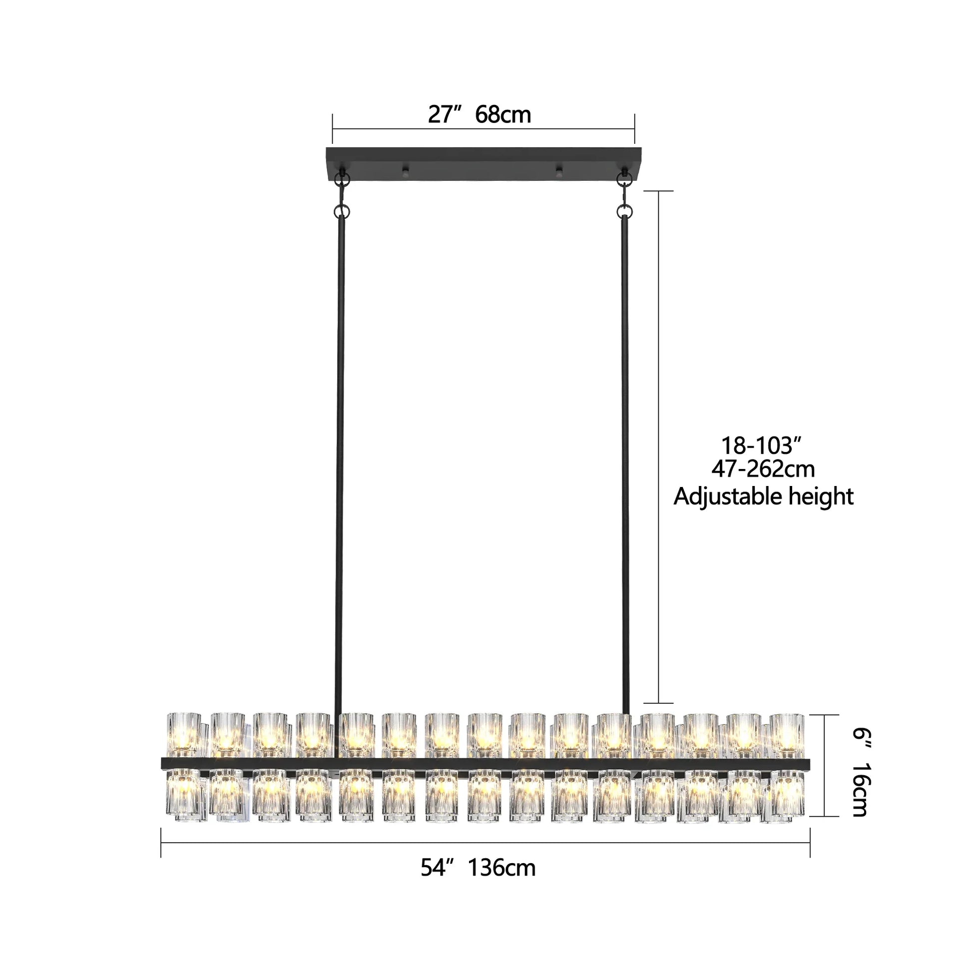 Rectangular Luxurious Crystal Chandelier for Living Room & Dining Room, Black Frame with K9 Crystals - okeli lights