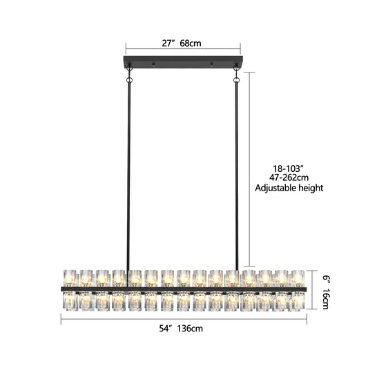 Rectangular Luxurious Crystal Chandelier for Living Room & Dining Room, Black Frame with K9 Crystals - okeli lights
