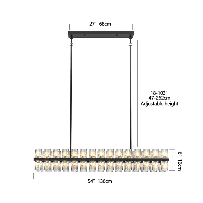 Rectangular Luxurious Crystal Chandelier for Living Room & Dining Room, Black Frame with K9 Crystals