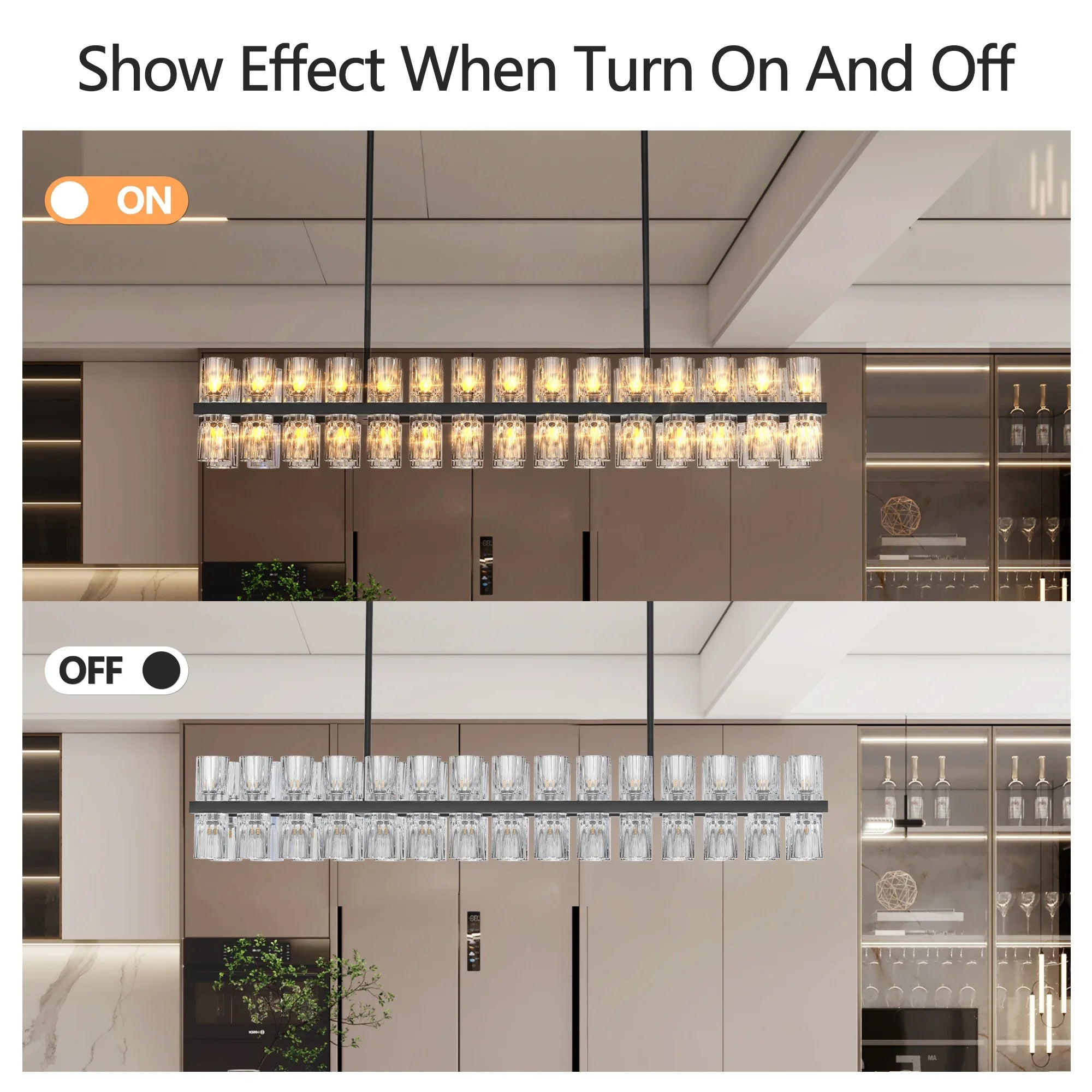 Rectangular Luxurious Crystal Chandelier for Living Room & Dining Room, Black Frame with K9 Crystals - okeli lights