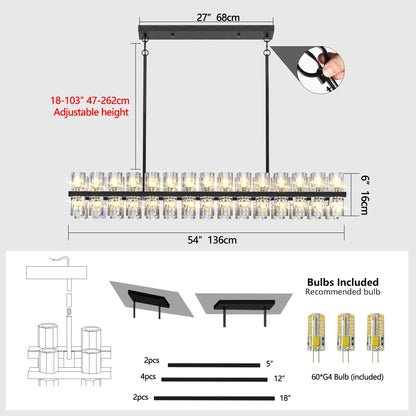 Rectangular Luxurious Crystal Chandelier for Living Room & Dining Room, Black Frame with K9 Crystals - okeli lights