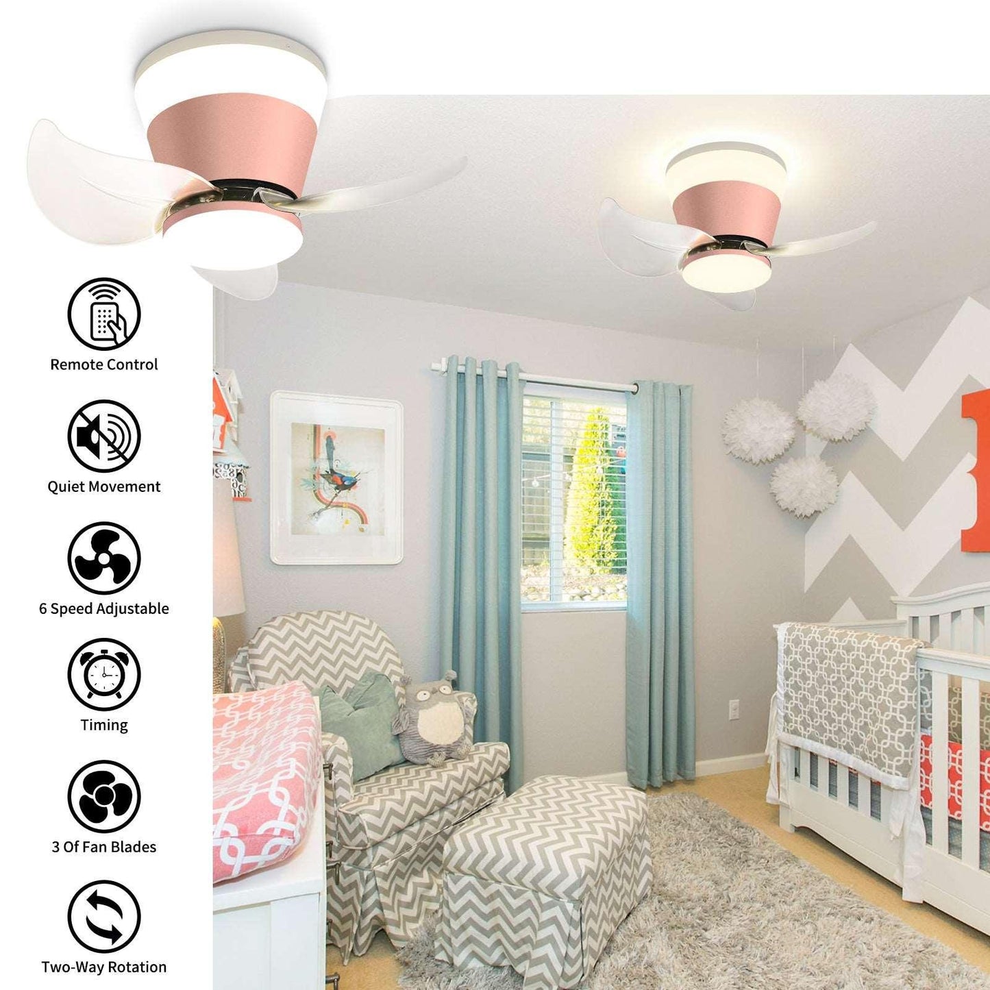 OKELI Modern Small Ceiling Fan with Light APP Control Ceiling Fan Pink - okeli lights