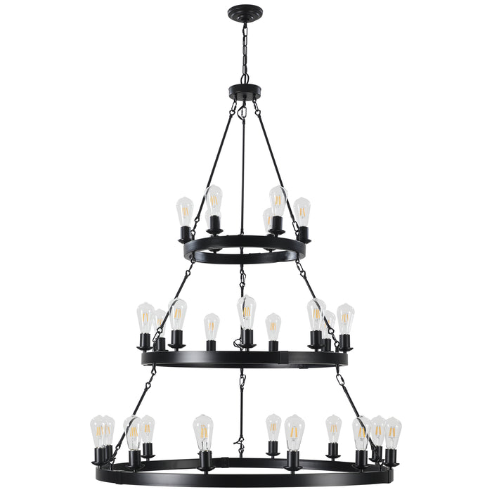 45" Retro Industrial Style 3-Layer Chandelier 27-Lights Black Farmhouse Pendant
