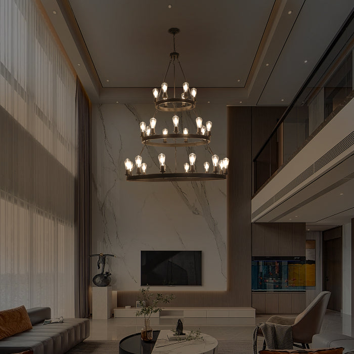 45" Retro Industrial Style 3-Layer Chandelier 27-Lights Black Farmhouse Pendant
