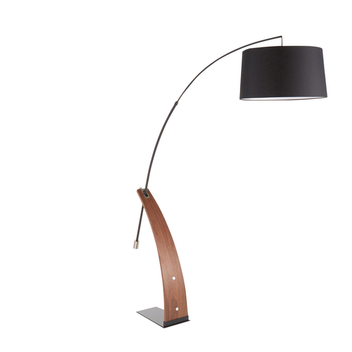 Mid-Century Modern Floor Lamp with Walnut Wood Frame and Marble Base