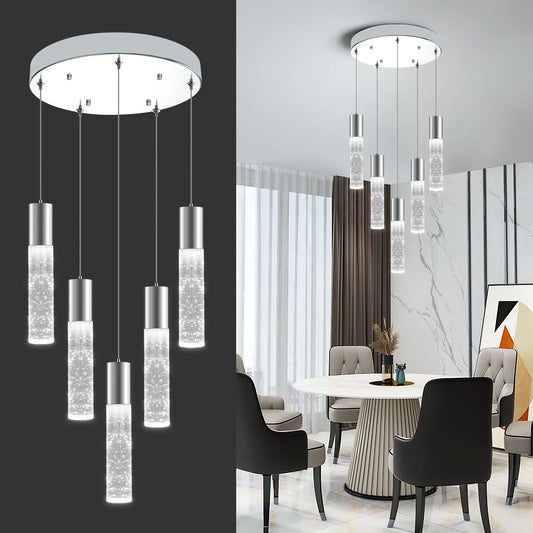 Bubble Crystal Island Pendant Light Round 5-Light Fixture Adjustable - okeli lights