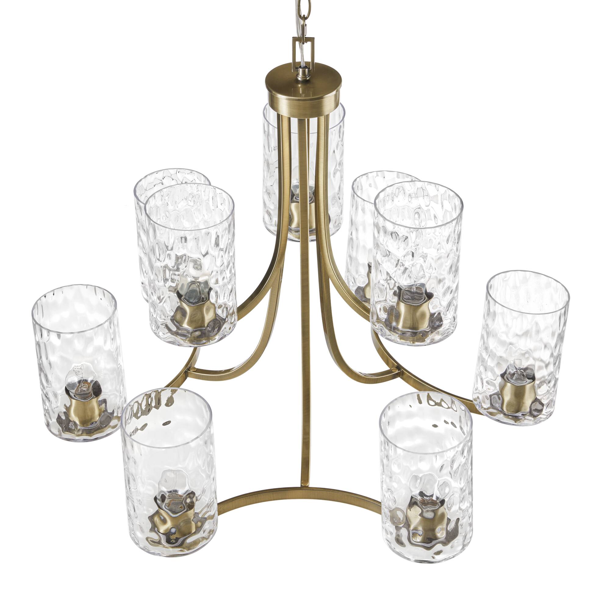 9-light Chandelier Round Tiered with Textured Glass Shades
