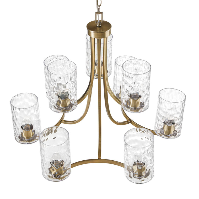 9-light Chandelier Round Tiered with Textured Glass Shades