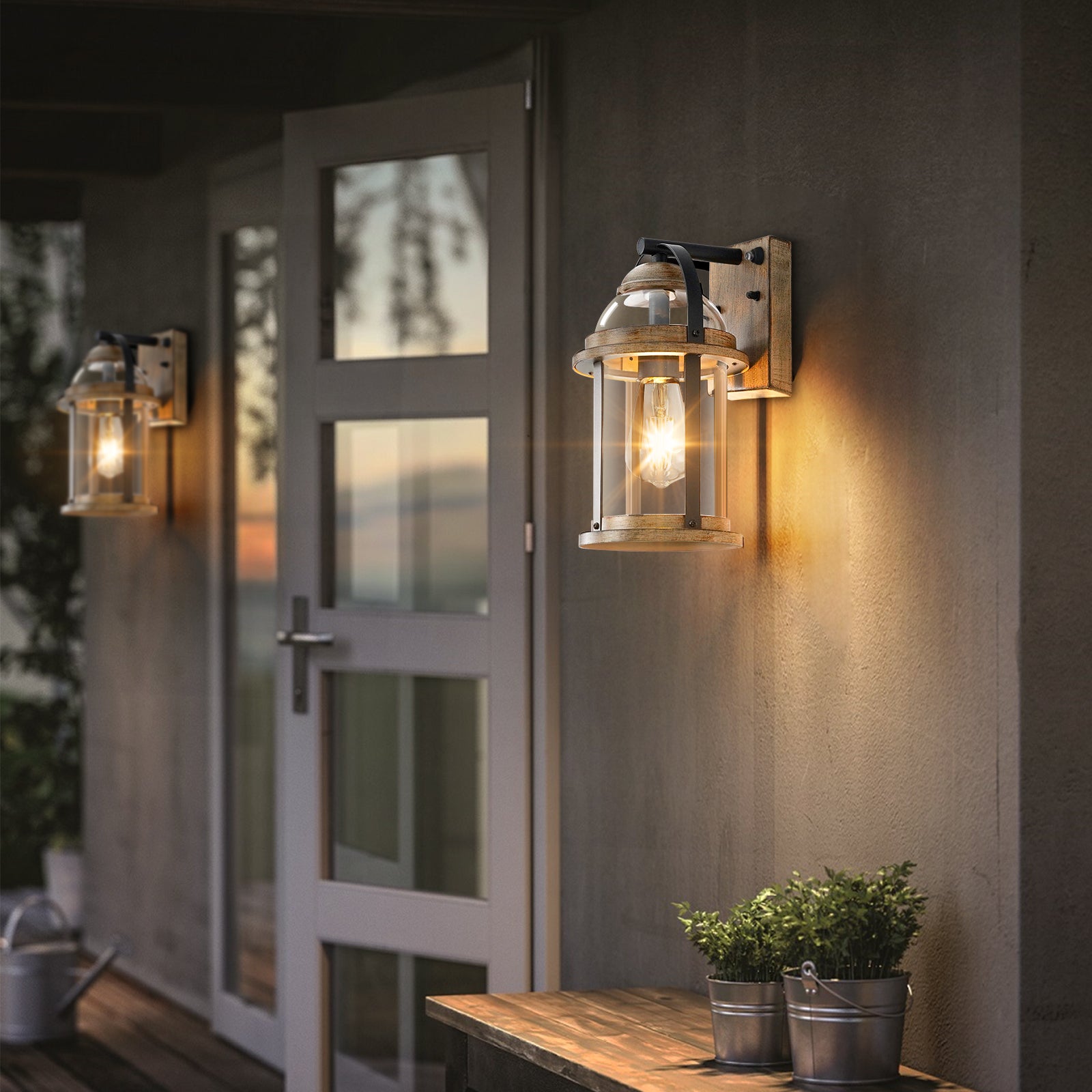 Rustic Farmhouse Wall Lanterns Dusk to Dawn Outdoor Wall Lights Waterproof Lighting Fixtures - okeli lights