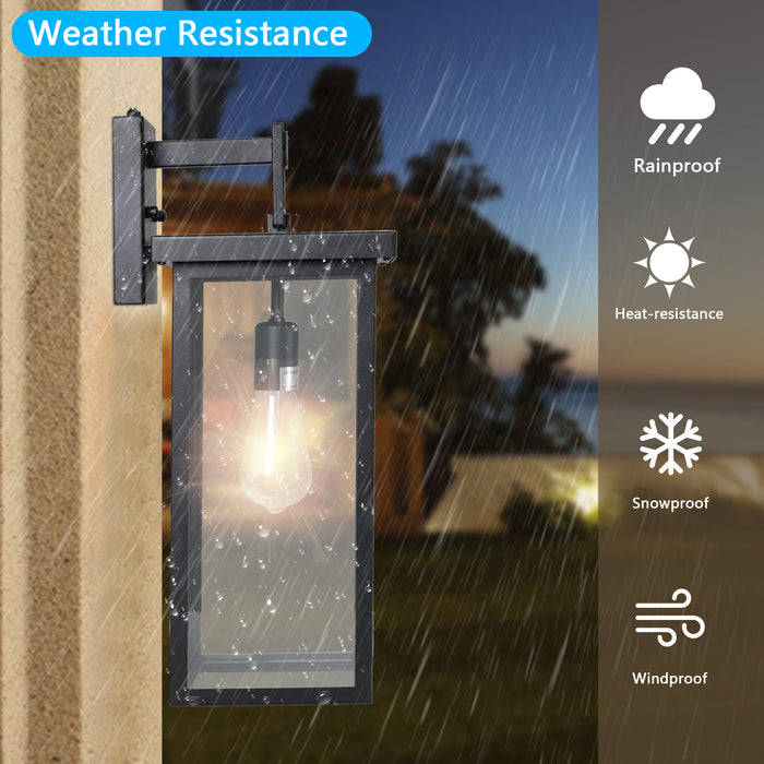 Outdoor Wall Lanterns Black Metal Frame Clear Glass Ambient Light Sensors Weatherproof Wall Sconces 2Pack - okeli lights