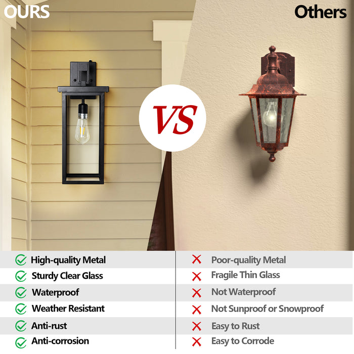 Outdoor Wall Lanterns Black Metal Frame Clear Glass Ambient Light Sensors Weatherproof Wall Sconces 2Pack - okeli lights
