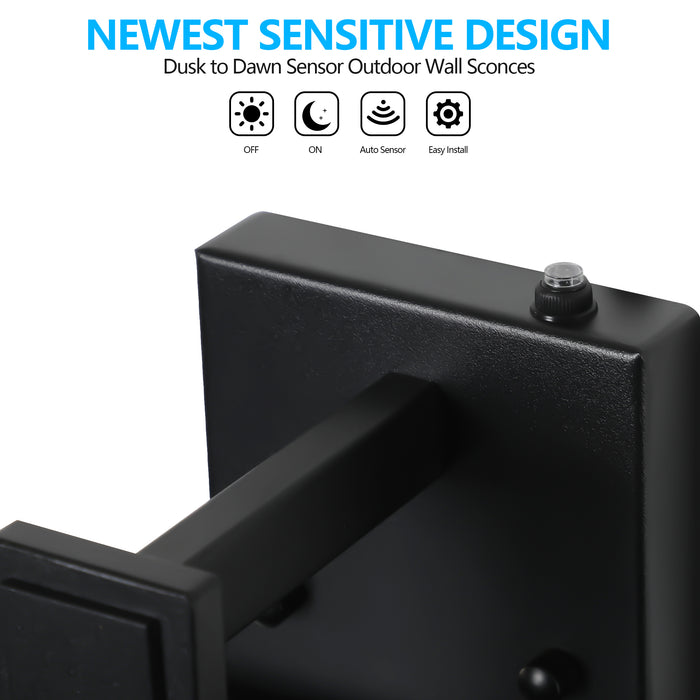 Outdoor Wall Lanterns Black Metal Frame Clear Glass Ambient Light Sensors Weatherproof Wall Sconces 2Pack - okeli lights